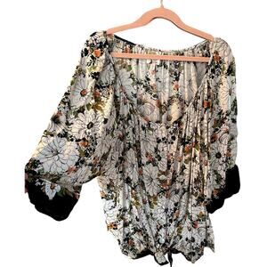 Anthropologie Fig and Flower Size 3X Top Blouse Shirt Twist Tie Front